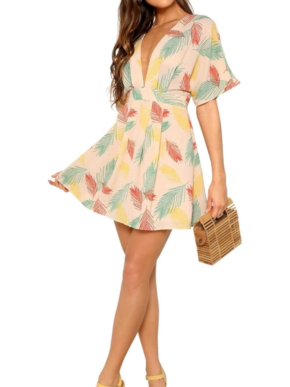 Othr Peach Mini Dress with Multicolor Leaf Print